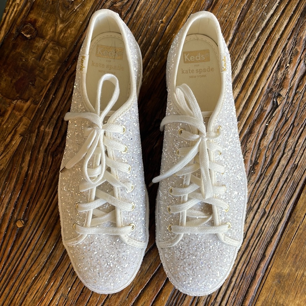 Kate Spade Triple Kick Glitter Platform Sneakers, Size 8